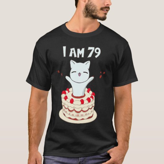 T-shirt J'ai 79 mignonette chaton avec gâteau d'anniversai (Devant)