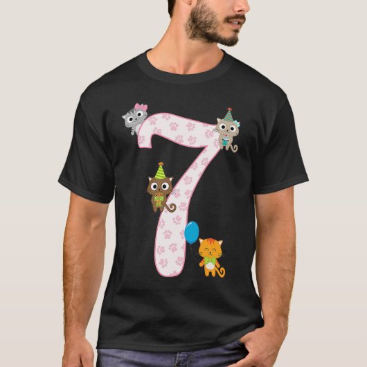 T-shirt J'ai 7 ans Fille de chat 7e anniversaire (Devant)