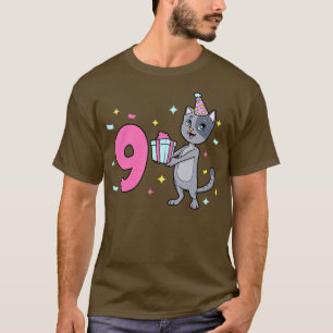 T-shirt J'ai 9 ans avec la fille de chat anniversaire 9 an