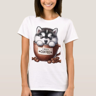 T-SHIRT J'AI BESOIN DE CAFÉ ET D'UN CHIEN MALAMUTE D'ALASK