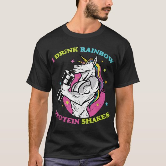T-shirt J'Ai Bois Rainbow Protein Shakes - Gym Unicorn Bod (Devant)