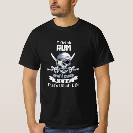 T-shirt J'ai bu du rhum Pirate Skull Jolly roger Drapeau c (Devant)