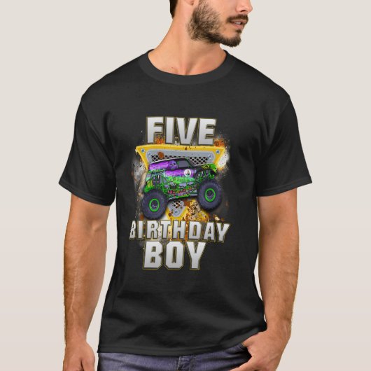 T-shirt J'ai cinq ans 5e anniversaire Boy Monster Camion (Devant)