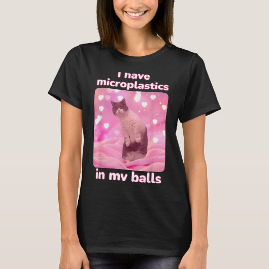 T-shirt J'ai des microplastiques dans mon mème de chat ros (Devant)