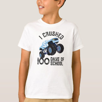T-shirt J'ai écrasé 100 jours d'école camion monstre bleu