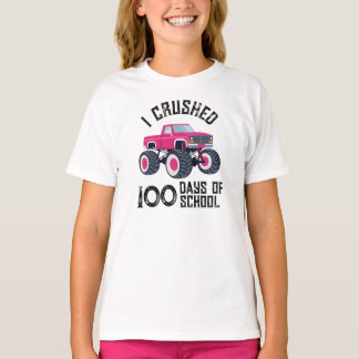 T-shirt J'ai écrasé 100 jours d'école camion monstre rose