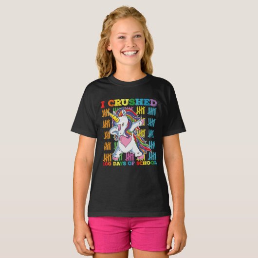 T-shirt J'Ai Écrasé 100 Jours D'École Unicorne (Devant entier)