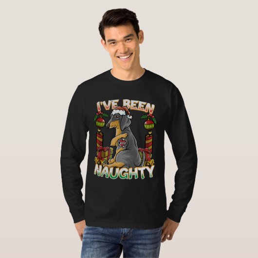 T-shirt J'Ai Été Mauvais Chien Dachshund Avec Le Père Noël (Devant entier)
