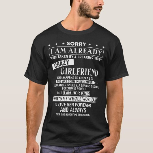 T-shirt J'ai Freaking Crazy Girlfriend né en décembre (Devant)