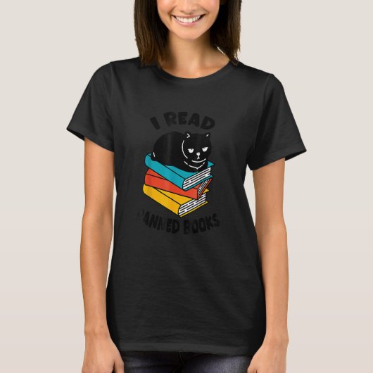 T-shirt J'ai lu des livres interdits Black Cat Reader Book (Devant)