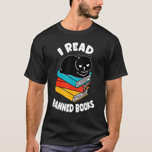 T-shirt J'ai lu des livres interdits Black Cat Reader Book (Devant)