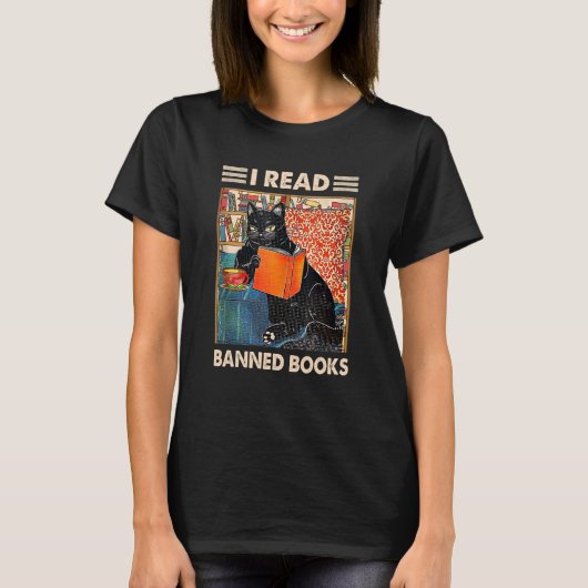 T-shirt J'ai lu des livres interdits Black Cat Reader Book (Devant)