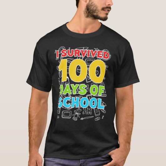 T-shirt J'Ai Survécu À 100 Jours De Chemise D'École Joyeux (Devant)