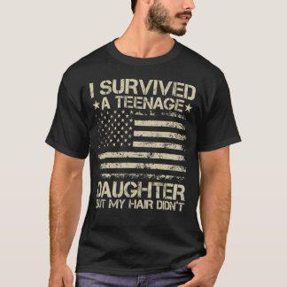 T-shirt J'Ai Survécu À Ma Fille Adolescente Drapeau Améric