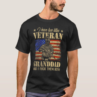 T-shirt J'ai Vétéran et grand-père américain Drapeau Père