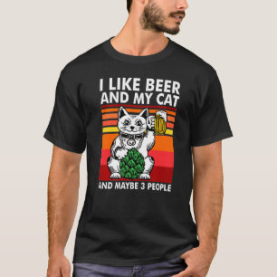 T-shirt J'Aime Bière Mon Chat Et Peut-Être 3 Personnes Cha
