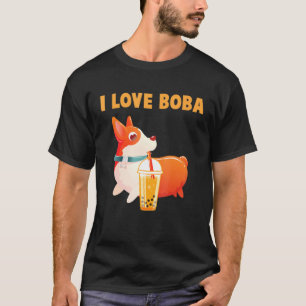 T-shirt J'Aime Boba Cute Welsh Corgi Pembroke Bubble Tea D