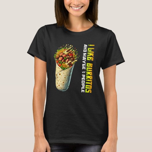 T-shirt j'aime burritos et peut-être 3 personnes (Devant)