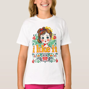 T-shirt J'aime ça – Graphisme floral de fille rétro mignon