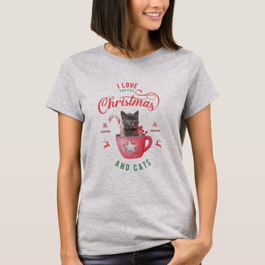 T-shirt J'aime Café Noël et Chats Joyeux Salutations (Devant)