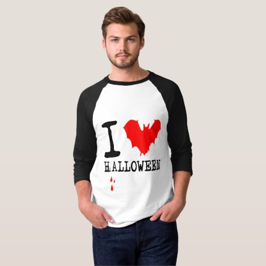 T-shirt J'aime chauve-souris rouge Halloween (Devant entier)