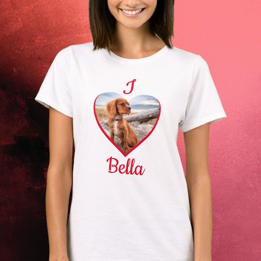 T-shirt J'aime Chien Photo Nom Coeur