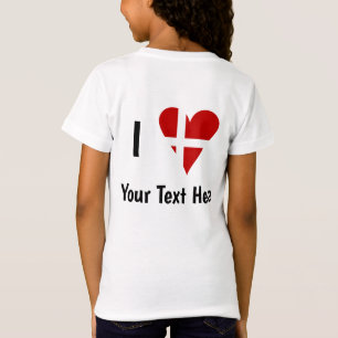T-Shirt J'aime (Cœur Drapeau Danois) Texte Personnalisé