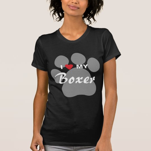 T-shirt J'aime (coeur) mon boxeur Pawprint (Devant)