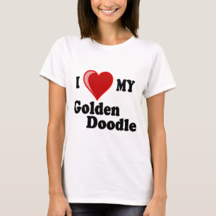 T-shirt J'aime (coeur) mon chien d'or de griffonnage