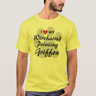 T-shirt J'aime (coeur) mon griffon de pointage à poils