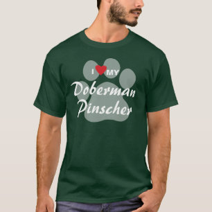 T-shirt J'aime (coeur) mon Pinscher Pawprint de dobermann