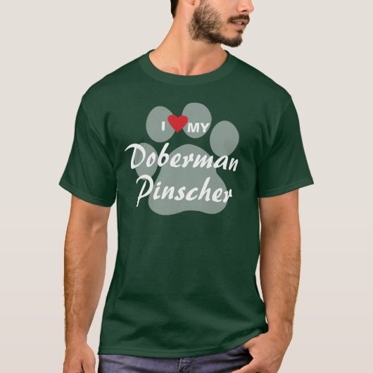 T-shirt J'aime (coeur) mon Pinscher Pawprint de dobermann (Devant)