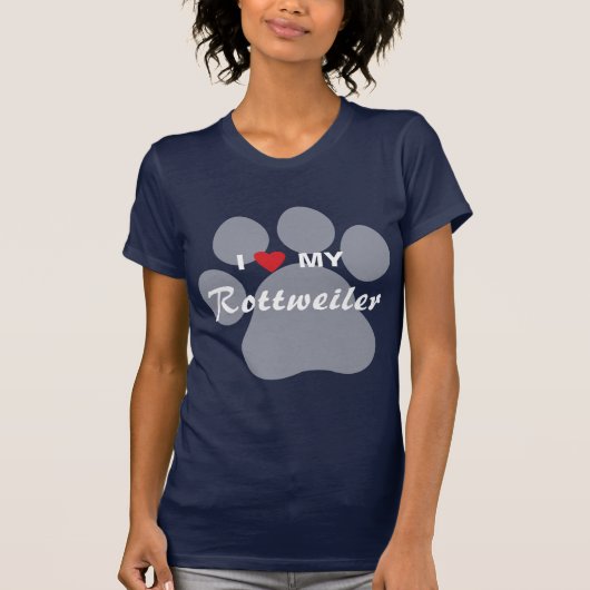 T-shirt J'aime (coeur) mon rottweiler Pawprint (Devant)