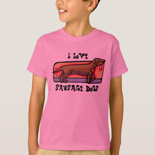 T-shirt J'aime, des chiens de saucisse (Devant)