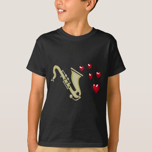 T-shirt J'aime des coeurs de Saxaphone (Devant)