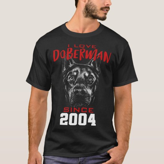 T-shirt J'aime doberman depuis 2004 (Devant)