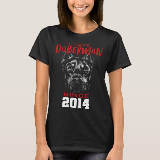 T-shirt J'aime doberman depuis 2014 (Devant)