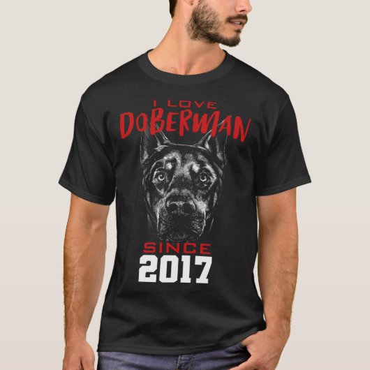 T-shirt J'aime doberman depuis 2017 (Devant)