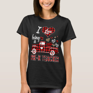 T-shirt J'aime être enseignant pré-K Coeurs de camion roug