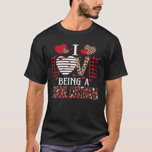 T-shirt J'Aime Être Gardien De L'École Coeurs Rouges Plaid (Devant)