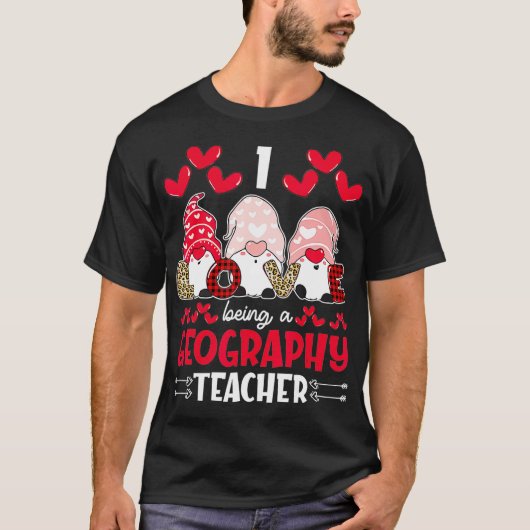 T-shirt J'Aime Être Géographie Professeur Valentines Gnome (Devant)