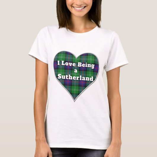 T-shirt J'aime être un clan Sutherland Tartan Coeur Plaid (Devant)