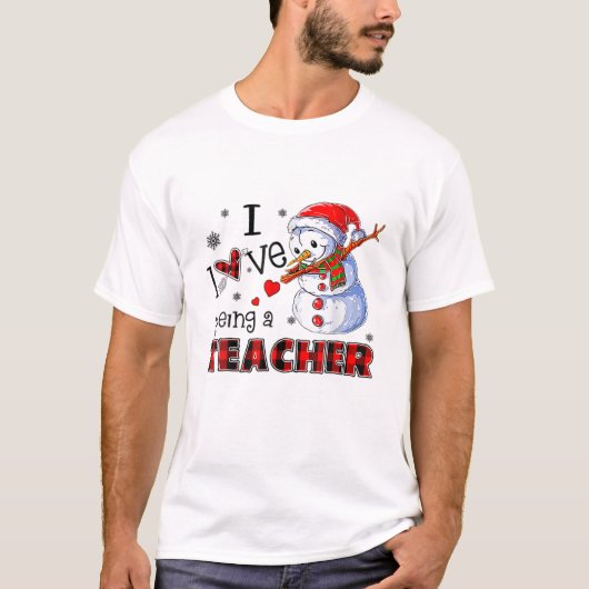 T-shirt J'Aime Être Un Enseignant Noël Dabbing Snowman D (Devant)