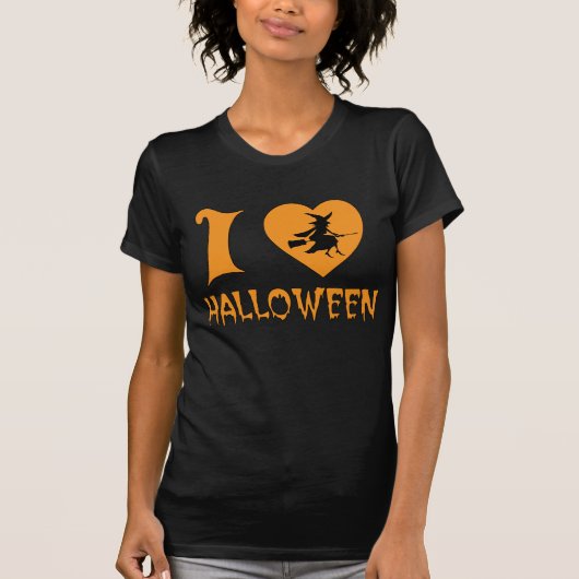 T-shirt J'aime Halloween avec la sorcière effrayante (Devant)
