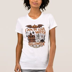 T-shirt J'aime Halloween Maison Hantée Squelette Citrouill