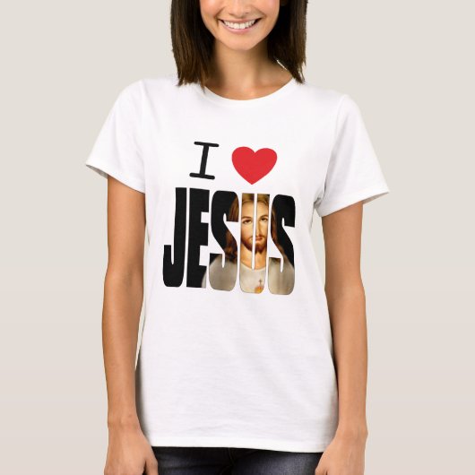 T-shirt J'aime Jésus - coeur Jésus d'I avec l'image dans (Devant)