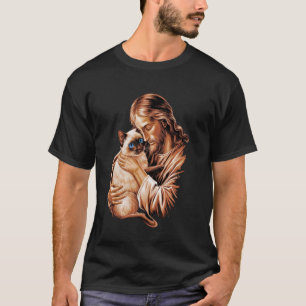 T-shirt J'aime Jésus et chat siamois drôle Dieu bénisse
