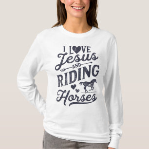 T-shirt J'Aime Jésus Et Équitation Cheval Cheval Fille Hor