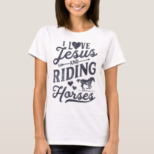 T-shirt J'Aime Jésus Et Équitation Cheval Cheval Fille Hor