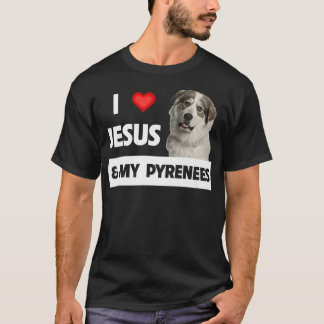 T-shirt J'aime Jésus et mes grandes Pyrénées Chien Maman P